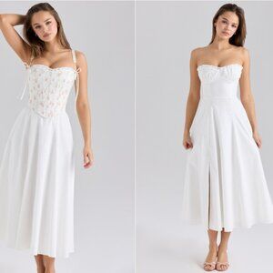 HOUSE of CB 'Clarabelle' Rose Print Cotton Detachable Corset Midi Sundress NWOT